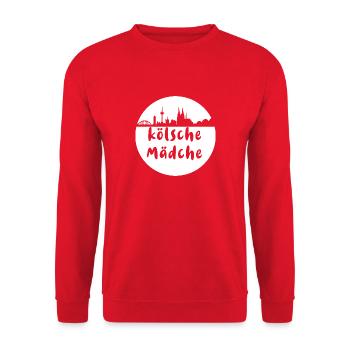 Köln, skyline,scherenschnitt,weiss,kölsche mädche - Unisex Pullover - Rot - Vorne - Alina (178cm) & Michal (187cm)