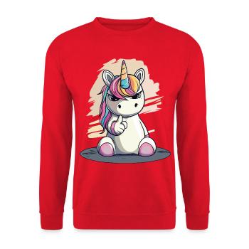 Cheeky Unicorn with Index Finger – Cute & Cool - Unisex Sweatshirt - red - Front - Alina (178cm) & Michal (187cm)