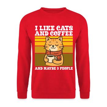 Ich mag Katzen und Kaffee und vllt drei Menschen - Unisex Pullover - Rot - Vorne - Alina (178cm) & Michal (187cm)