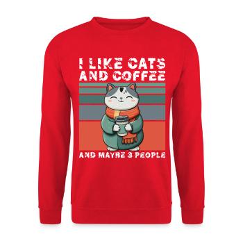 Ich mag Katzen und Kaffee und vllt drei Menschen - Unisex Pullover - Rot - Vorne - Alina (178cm) & Michal (187cm)