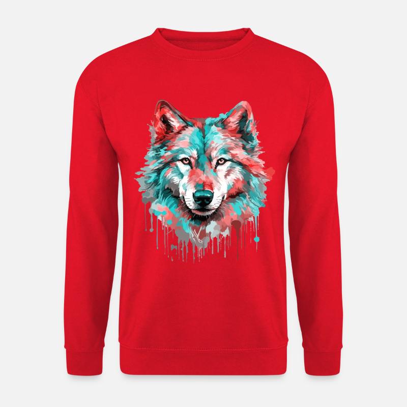 Wolf Wolfskopf Raubtier Wald Natur Wildnis Bunt - Unisex Pullover - Rot