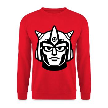 Doomforge Roboter Gesichtshelm - Unisex Pullover - Rot - Vorne - Alina (178cm) & Michal (187cm)