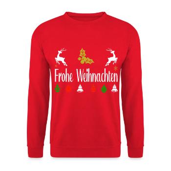 Frohe Weihnachten Rentiere Weihnachtliches - Unisex Pullover - Rot - Vorne - Alina (178cm) & Michal (187cm)