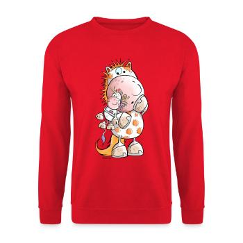 Pferd mit Einhorn Kuscheltier Cartoon  - Unisex Pullover - Rot - Vorne - Alina (178cm) & Michal (187cm)