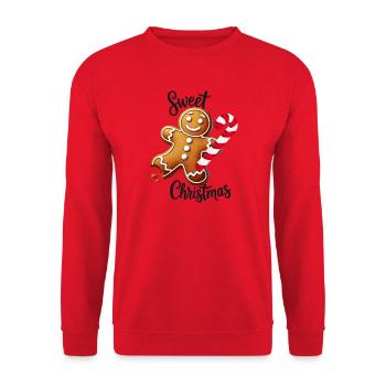 Fröhlicher Lebkuchenmann mit Zuckerstange - Unisex Pullover - Rot - Vorne - Alina (178cm) & Michal (187cm)
