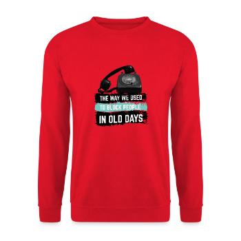 So haben wir früher Leute blockiert - Unisex Pullover - Rot - Vorne - Alina (178cm) & Michal (187cm)