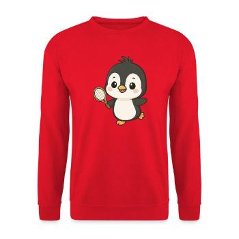 Süßer Pinguin Tennis Spieler Cartoon Chibi Sport - Unisex Pullover - Rot - Vorne - Alina (178cm) & Michal (187cm)