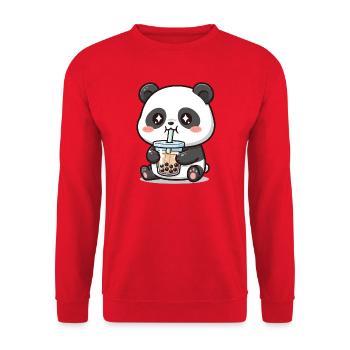Kuscheliger Pandabär mit Bubble Tea - Unisex Pullover - Rot - Vorne - Alina (178cm) & Michal (187cm)