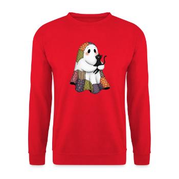Patchwork Geist mit schwarze Katze - Unisex Pullover - Rot - Vorne - Alina (178cm) & Michal (187cm)