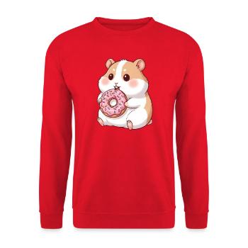 Cute Hamster and Guinea Pig Cartoon Donut - Unisex Sweatshirt - red - Front - Alina (178cm) & Michal (187cm)