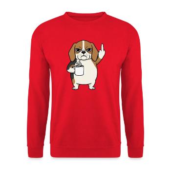 Sour Beagle with Coffee Cartoon Middle Finger - Unisex Sweatshirt - red - Front - Alina (178cm) & Michal (187cm)
