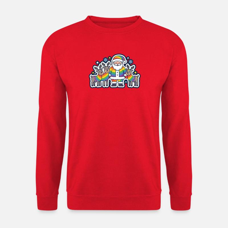 Regenbogen-Weihnachtsmann mit seinen Regenbogenrentieren - Unisex Pullover - Rot