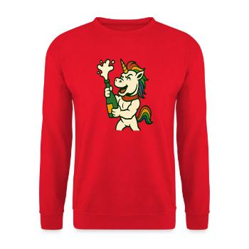 Einhorn-Popping-Flasche Spaß Festliche Maskottchenkunst - Unisex Pullover - Rot - Vorne - Alina (178cm) & Michal (187cm)