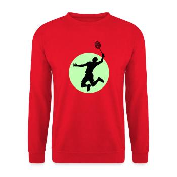 Badminton Spieler Silhouette – Smash Power - Unisex Pullover - Rot - Vorne - Alina (178cm) & Michal (187cm)