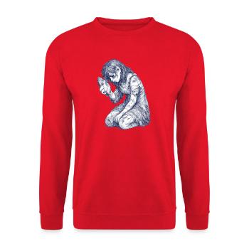Melancholic Girl Character Sketch - Unisex Sweatshirt - red - Front - Alina (178cm) & Michal (187cm)