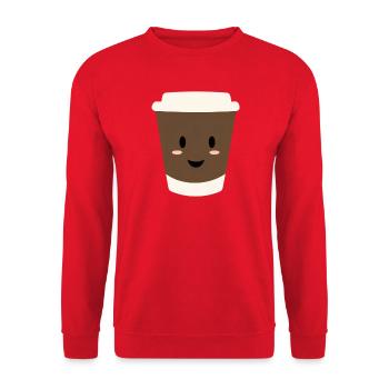 Kawaii Kaffee-Becher Lächeln - Unisex Pullover - Rot - Vorne - Alina (178cm) & Michal (187cm)