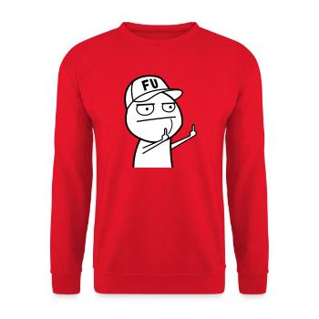 FU Meme mit Basecap (Farben änderbar) - Unisex Pullover - Rot - Vorne - Alina (178cm) & Michal (187cm)