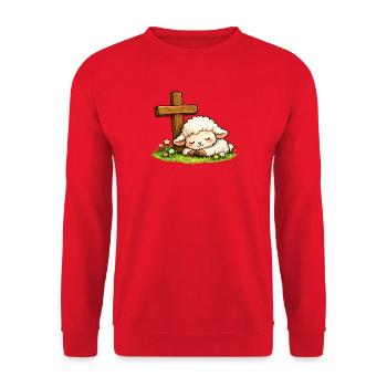 Christianity Cross Faith Religious Motif - Unisex Sweatshirt - red - Front - Alina (178cm) & Michal (187cm)