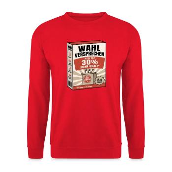 Wahlversprechen – Jetzt mit 30% mehr Inhalt - Unisex Pullover - Rot - Vorne - Alina (178cm) & Michal (187cm)