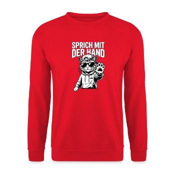 Coole Stadt Katze - Unisex Pullover - Rot - Vorne - Alina (178cm) & Michal (187cm)