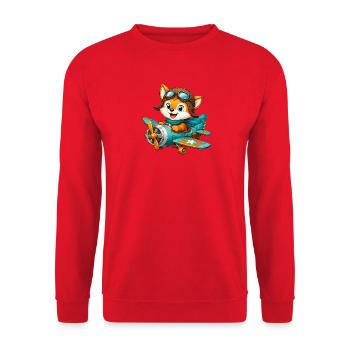25_Miofox_Flieger - Unisex Pullover - Rot - Vorne - Alina (178cm) & Michal (187cm)