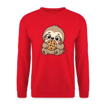 Süßes Faultier mit Keks Cartoon - Unisex Pullover - Rot - Vorne - Alina (178cm) & Michal (187cm)