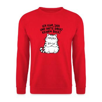 Ich kam sah und hatte keinen Bock – Katze - Unisex Pullover - Rot - Vorne - Alina (178cm) & Michal (187cm)