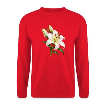 Weiße Lilienblüte mit Tau - Unisex Pullover - Rot - Vorne - Alina (178cm) & Michal (187cm)