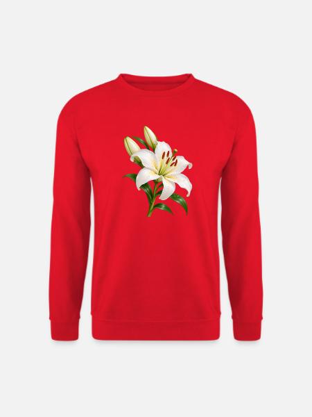 Weiße Lilienblüte mit Tau - Unisex Pullover - Rot