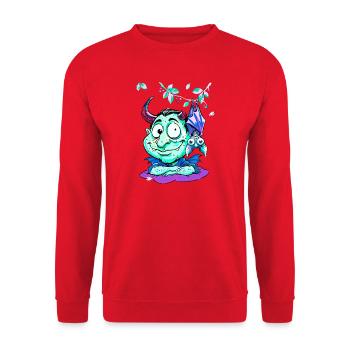 Frostig Psychodelischer Dämon mit Flügeln - Unisex Pullover - Rot - Vorne - Alina (178cm) & Michal (187cm)