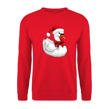 Schwäne Christmas - Unisex Pullover - Rot - Vorne - Alina (178cm) & Michal (187cm)