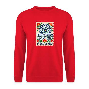 Polen Volkskunst-Teekanne Vintage-Volksmuster - Unisex Pullover - Rot - Vorne - Alina (178cm) & Michal (187cm)