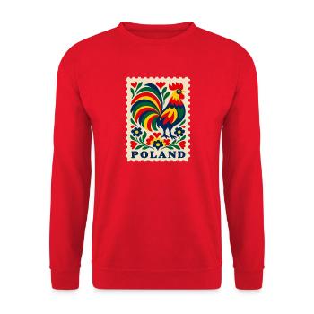 Polen Volkskunst Hahn Vintage-Volksmuster - Unisex Pullover - Rot - Vorne - Alina (178cm) & Michal (187cm)