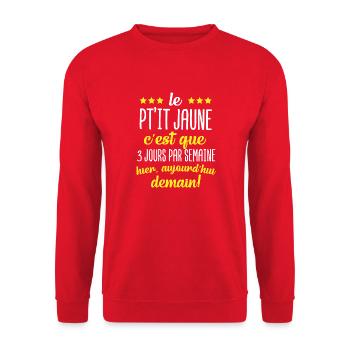 Le pt'it jaune c'est que 3 jours par semaine apéro - Sweat-shirt Unisexe - rouge - Devant - Alina (178cm) & Michal (187cm)