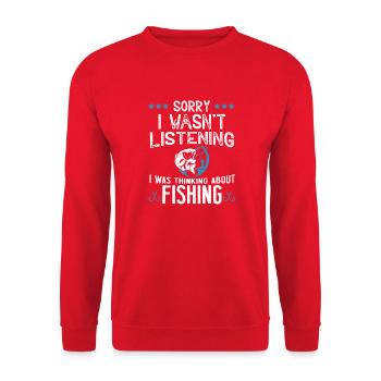 Sorry i wasn't listening i was thiking about fish - Sweat-shirt Unisexe - rouge - Devant - Alina (178cm) & Michal (187cm)
