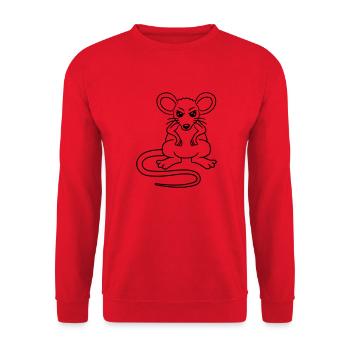 Maus Guckt Böse Wütend Frustriert Sauer Aggressiv - Unisex Pullover - Rot - Vorne - Alina (178cm) & Michal (187cm)