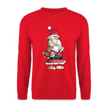 Weihnachtsmann knuddelt Rentier - Unisex Pullover - Rot - Vorne - Alina (178cm) & Michal (187cm)