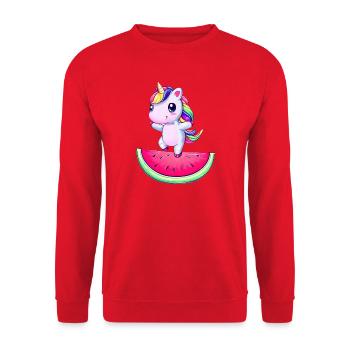 Licorne dansant sur pastèque - Drôle - Sweat-shirt Unisexe - rouge - Devant - Alina (178cm) & Michal (187cm)
