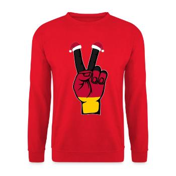 Deutschland Flagge Weihnachten Peace Symbol - Unisex Pullover - Rot - Vorne - Alina (178cm) & Michal (187cm)