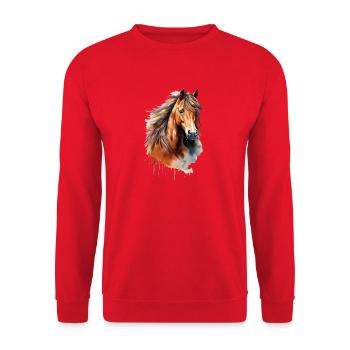 Stylisches Pferdedesign-T-Shirt für Reitsport - Unisex Pullover - Rot - Vorne - Alina (178cm) & Michal (187cm)