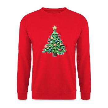 Festlicher Weihnachtsbaum mit buntem Schmuck - Unisex Pullover - Rot - Vorne - Alina (178cm) & Michal (187cm)