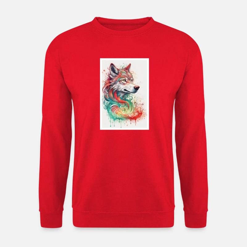 Wasserfarben Wolf Portrait - Unisex Pullover - Rot