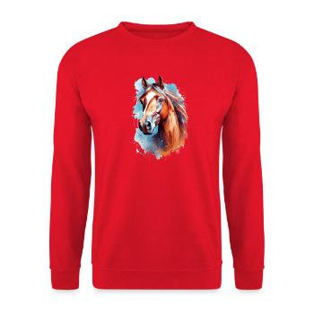 Aqaurell Pferd Design - Unisex Pullover - Rot - Vorne - Alina (178cm) & Michal (187cm)
