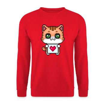 Pixelliebendes Kätzchen - Unisex Pullover - Rot - Vorne - Alina (178cm) & Michal (187cm)