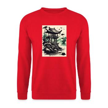 Tintenpavillon am Wasser - Unisex Pullover - Rot - Vorne - Alina (178cm) & Michal (187cm)