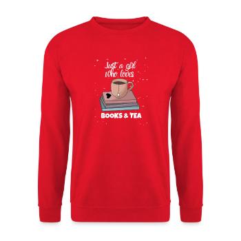 Bücher und Tee - Unisex Pullover - Rot - Vorne - Alina (178cm) & Michal (187cm)