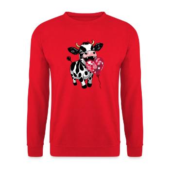 Süßes Kälbchen mit Herzluftballon - Lustiges Kalb  - Unisex Pullover - Rot - Vorne - Alina (178cm) & Michal (187cm)