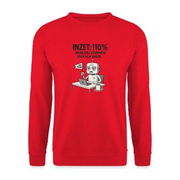 COMMITMENT: 110% – Robot at work with dry humor - Unisex Sweatshirt - red - Front - Alina (178cm) & Michal (187cm)