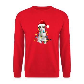 Festive Cat with Christmas Lights and Santa Hat, - Unisex Sweatshirt - red - Front - Alina (178cm) & Michal (187cm)