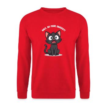 Schocked Black Cartoon Cat – Moment, keine Snacks mehr?! - Unisex Pullover - Rot - Vorne - Alina (178cm) & Michal (187cm)